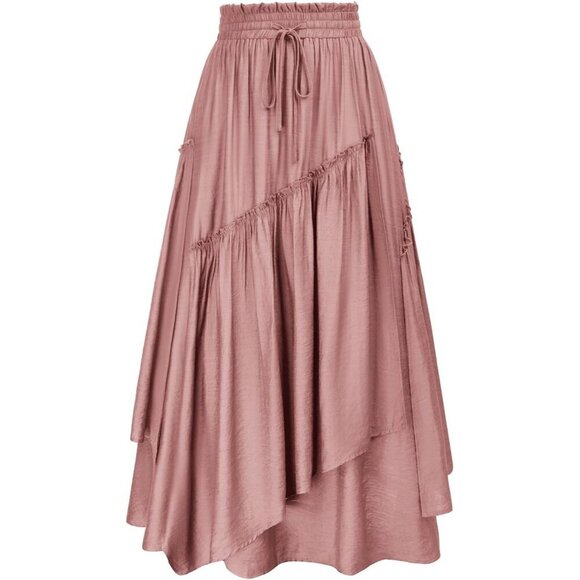 Dresses & Skirts - Long Skirt Women Plus Size Crepe Layered Maxi with Pockets Casual Wear